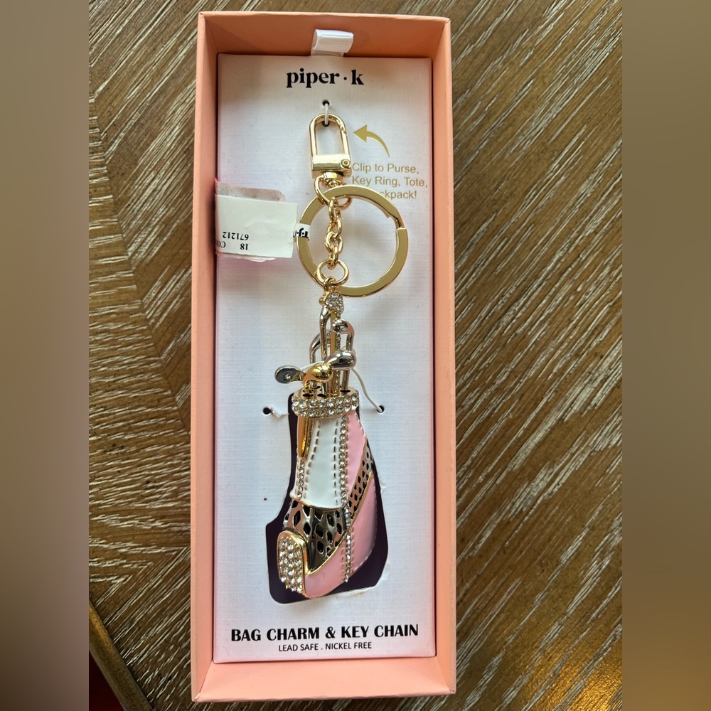 Piper K Elegant Gold and Pink Golf Keychain Bag Charm